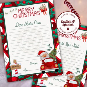 Plantilla personalizable de carta navideña a Santa Claus color rojo editable con Canva, carta Navidad Papá Noel español digital e impresión