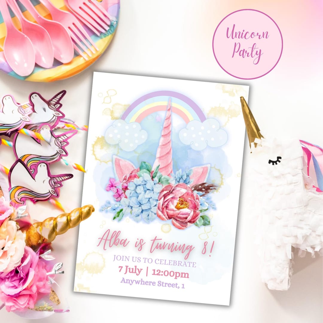 Pink Unicorn Birthday Invitation, Unicorn Birthday Invitation in ...