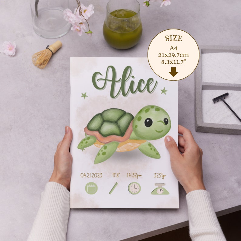 Watercolor Turtle Baby Birthday Editable Digital Template, Free ...