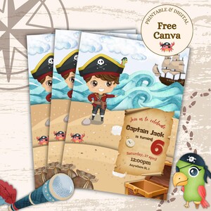Pirate Invitation Téléchargement instantané, Invitation d’anniversaire pirate, Carte au trésor, Invitation d’anniversaire de bateau pirate modifiable