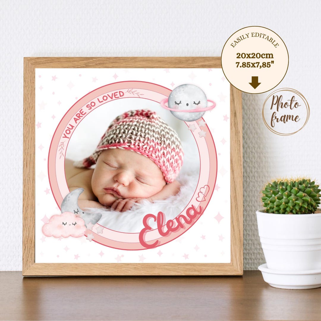 Customizable Photo Frame for Baby's Photo and Name in Pink ...