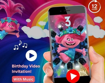 Trolls Birthday Invitation, Trolls Poppy invitation, Trolls Video Invitation, Poppy Trolls party Invite Video, Trolls Animated Invite Video