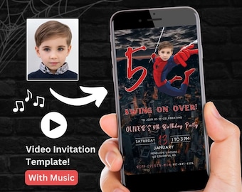 Spiderman Video Birthday Invitation, Spiderman Birthday Invitation, Spiderman thank you tag, kids birthday party video invitation with photo