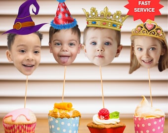 Personalized Face Cupcake Toppers, Custom Birthday Party Cupcake Toppers, Cake Muffin Topper, Party Decoration, Donut Cake Topper, Printable