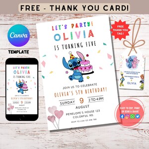 Invitation d'anniversaire modifiable, invitation pour garçon et fille enfants, modèle Canva modifiable-imprimable, carte de remerciement BUNDLE, téléchargement immédiat