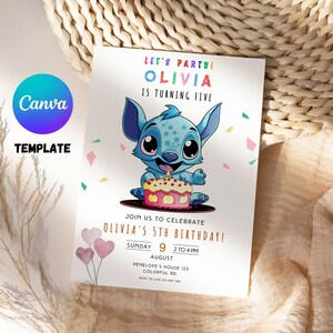 Invitation d'anniversaire modifiable, invitation pour garçon et fille enfants, modèle Canva modifiable-imprimable, carte de remerciement BUNDLE, téléchargement immédiat