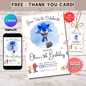 Super Sonic The Hedgehog verjaardagsuitnodiging | canva Sonic verjaardagsfeestje nodigt uit | E-uitnodiging | Digitale uitnodiging | Kaart uitnodigen | Sonic verjaardag
