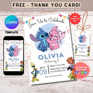 Invitation d'anniversaire modifiable, invitation pour garçon et fille enfants, modèle Canva modifiable-imprimable, carte de remerciement BUNDLE, téléchargement immédiat