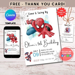 Convite de aniversário do Spidey Ghost Spider, convite para festa do Girl Spidey, convite de aniversário do Spidey e seus amigos incríveis, pacote de cartões de agradecimento