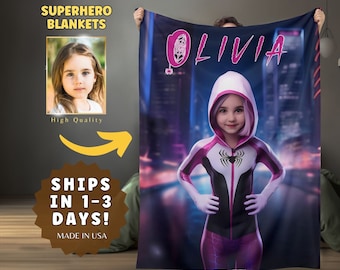 Superhero Blanket from Photo, Personalized Gift for Kids, Spiderman kids gift, Spidey and his friends, Funny gift for kids, Gift for Girl