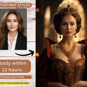 Custom Royal Queen Portrait from Photo, Renaissance Portrait, Historical Portrait,Custom Women Portrait, Digital download, Best gift for her