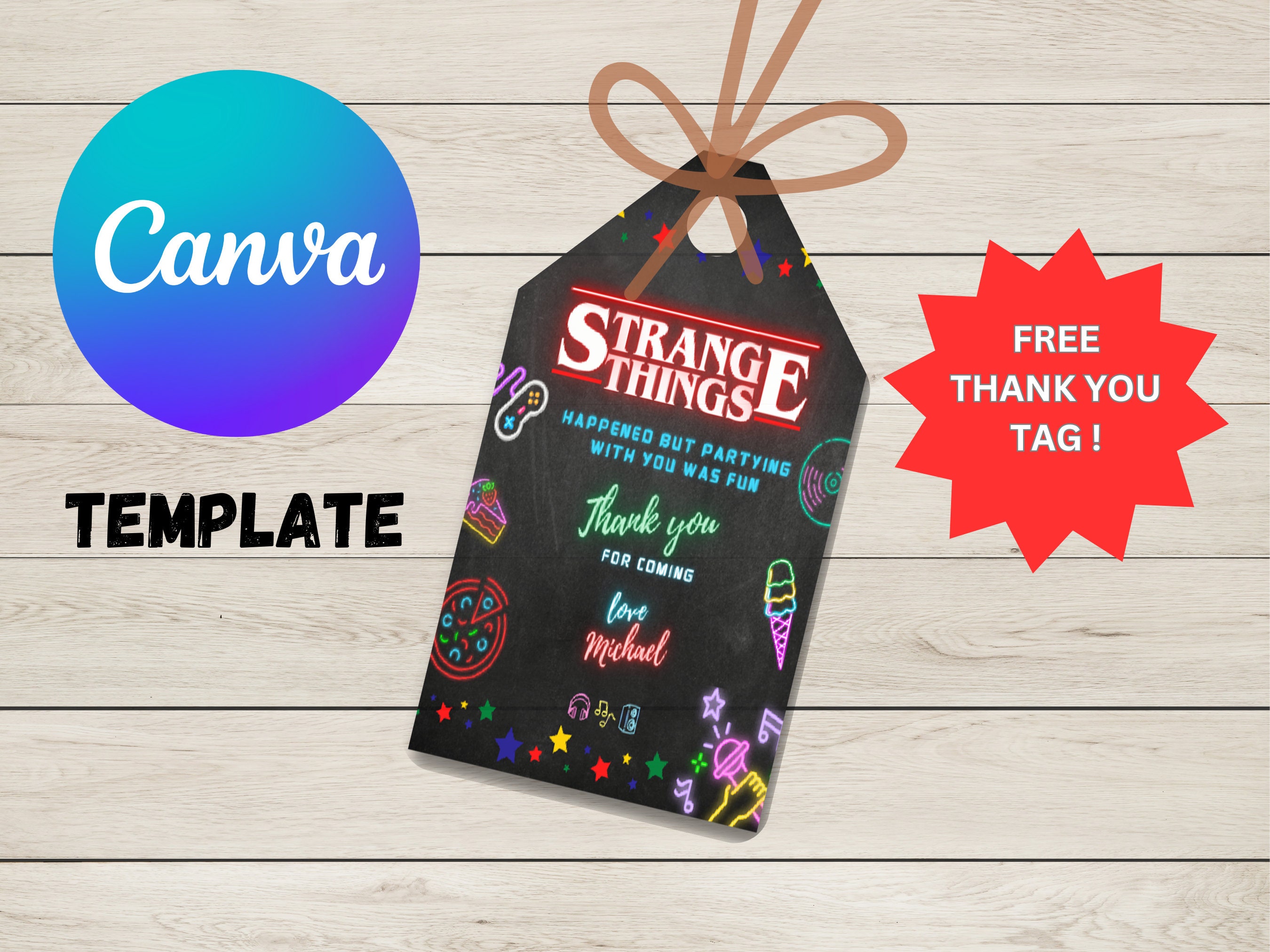 Gift Note Stranger Neon Stranger Things Birthday Invitation Thank You Card - Etsy