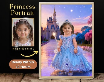 Princess Pictures, Princess Portrait for Girls, Personalized Royal Portrait, Unique Birthday Gift, Custom Kid's Wall Art, Kids Room Decor