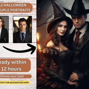 Custom Halloween Couple Portraits from Photo, Personalized Gift for couple, Anniversary gift, Funny gifts for couple, Halloween Ghost Family