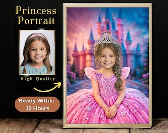 Princess Pictures, Princess Portrait for Girls, Personalized Royal Portrait, Unique Birthday Gift, Custom Kid's Wall Art, Kids Room Decor