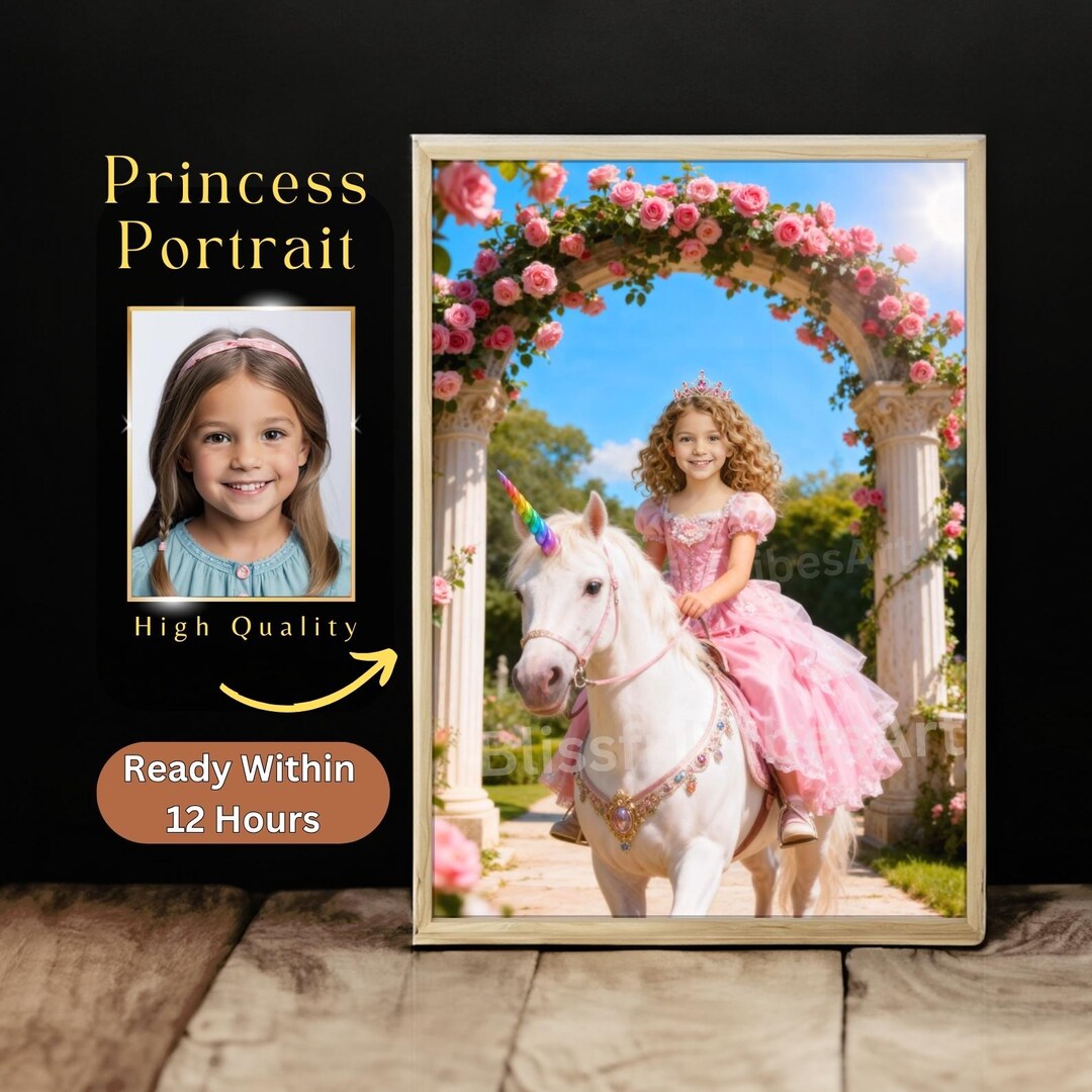 Unique Princess Personalized Princess Picture With Unicorn, Custom Fantasy Art ...