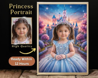 Princess Pictures, Princess Portrait for Girls, Personalized Royal Portrait, Unique Birthday Gift, Custom Kid's Wall Art, Kids Room Decor