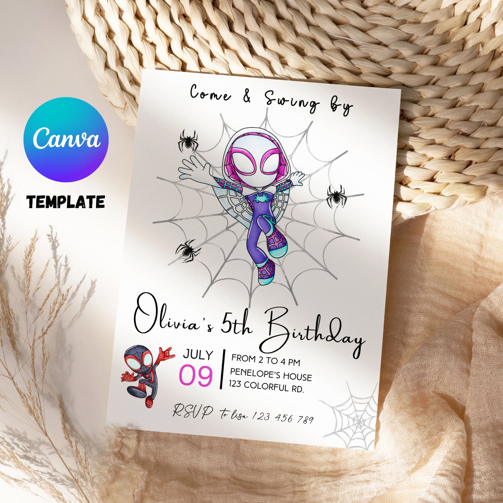 Ghost Spider Birthday Invitations
 Spidey Ghost Spider Birthday Invitation Girl Spidey Party Etsy Australia