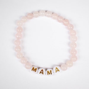 Rose Quartz Bracelet, Mom Jewelry, Mama Bracelet, Name Bracelet, Personalized Mom Bracelet, Beaded Bracelet, Personalized Bracelet, Mom Gift