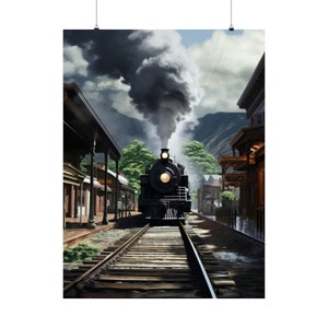 Matte Vertical Posters - Midwest Steam Train pulling into town