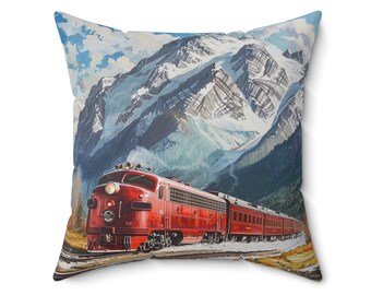 Almohada - Locomotora diésel de los años 50 en las montañas nevadas, hermoso arte del tren