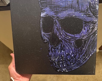 UV Reactive Cosmic Skull Painting – Original Dark Art Canvas | Blacklight Horror Art | KHUMBAH