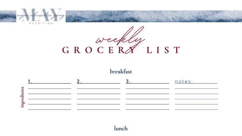 Minimalist Grocery List Printable Weekly Meal Planning Template