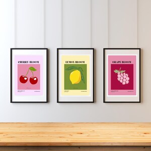 Fruit Print Wall Art, Fruit Wall Art, Lemon Grape Cherry Print, Fruit Market Aesthetic Room Decor, Aesthetic Dining Room, Instant Download