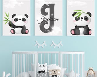 Personalized Panda Nursery Prints, Custom Name Wall Art (Digital Download)