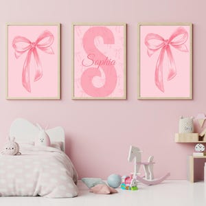 Personalized Pink Bow Nursery Prints, Girls Room Decor (Digital Download)