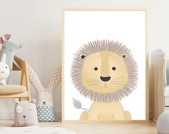 Lion Nursery Wall Art Print | Safari Baby Room Decor | Jungle Animal Kids Poster | Minimal Cute Wildlife Artwork | Instant Download