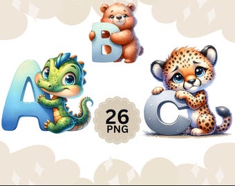 Animals Alphabet PNG A–Z | Kids Crafts Letters | Nursery Decor Stickers | Sublimation Cricut