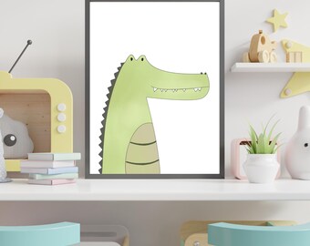 Alligator Nursery Wall Art Print | Jungle Baby Room Decor | Crocodile Kids Poster | Minimal Animal Artwork | Instant Download