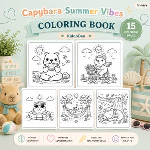 Capybara Coloring Pages Bundle | Summer Animal Printable | Kids Fun Activity PDF PNG Set