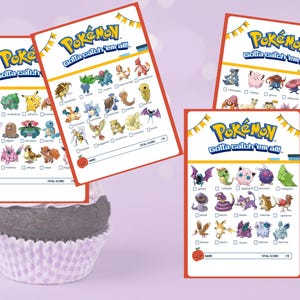 Pokemon party scavenger hunt printable with 54 trainer cards and 4-page checklist. Perfect for Gotta Catch Em All themed birthdays, kids scavenger hunts, and gamer events. Digital download party game ready to print and play instantly. Use as a birthday party favor, treasure hunt activity, or classroom game. Fun Pokémon activity that works for indoor and outdoor play, making it versatile for all celebrations. Great for Pikachu, Charizard, and Pokémon trainer fans.