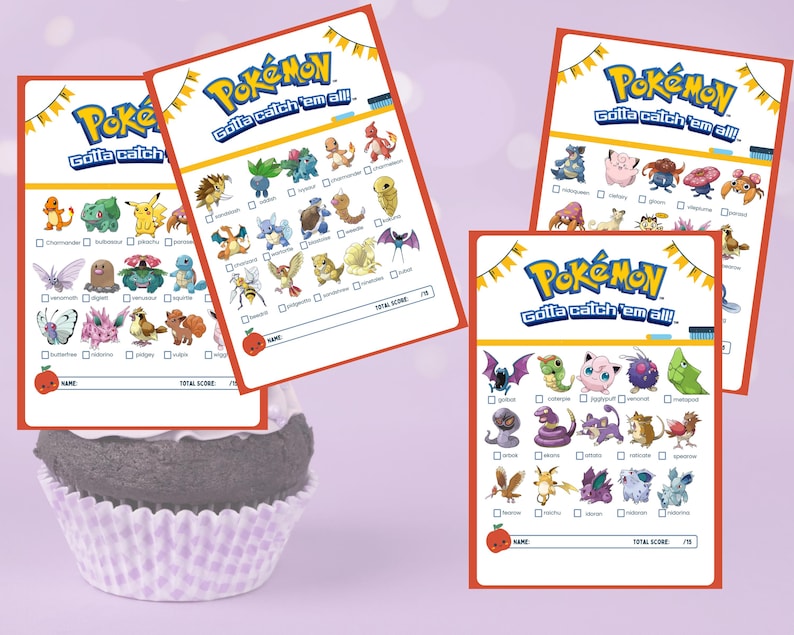 Pokemon party scavenger hunt printable with 54 trainer cards and 4-page checklist. Perfect for Gotta Catch Em All themed birthdays, kids scavenger hunts, and gamer events. Digital download party game ready to print and play instantly. Use as a birthday party favor, treasure hunt activity, or classroom game. Fun Pokémon activity that works for indoor and outdoor play, making it versatile for all celebrations. Great for Pikachu, Charizard, and Pokémon trainer fans.