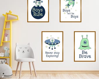 Space Nursery Wall Art Bundle | Astronaut, Rakete, Alien Poster (Digitaler Download)