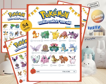 Búsqueda del tesoro de Pokémon / 54 cartas de entrenador, juego para fiesta de cumpleaños (imprimible)