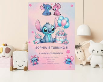 Lilo and Stitch Birthday Invitation Editable Canva Template | Girl Birthday Party Invite | Printable Digital Invitation Instant Download