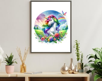 Unicorn Nursery Wall Art Print | Rainbow Fantasy Kids Room Decor | Magical Baby Poster | Floral Dream Artwork | Instant Download