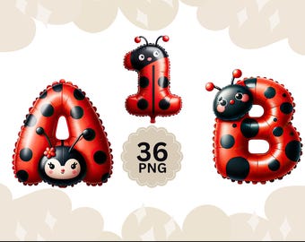Ladybug Balloon Alphabet PNG A to Z & 0 to 9 | Kids Party Letters Nursery Decor Crafts