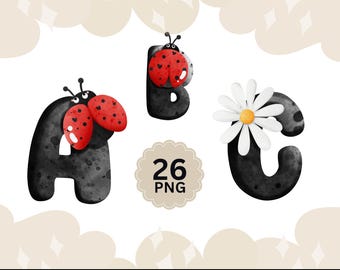 Garden Bug Alphabet PNG A to Z | Insect Letters Kids Learning Nursery Decor Crafts