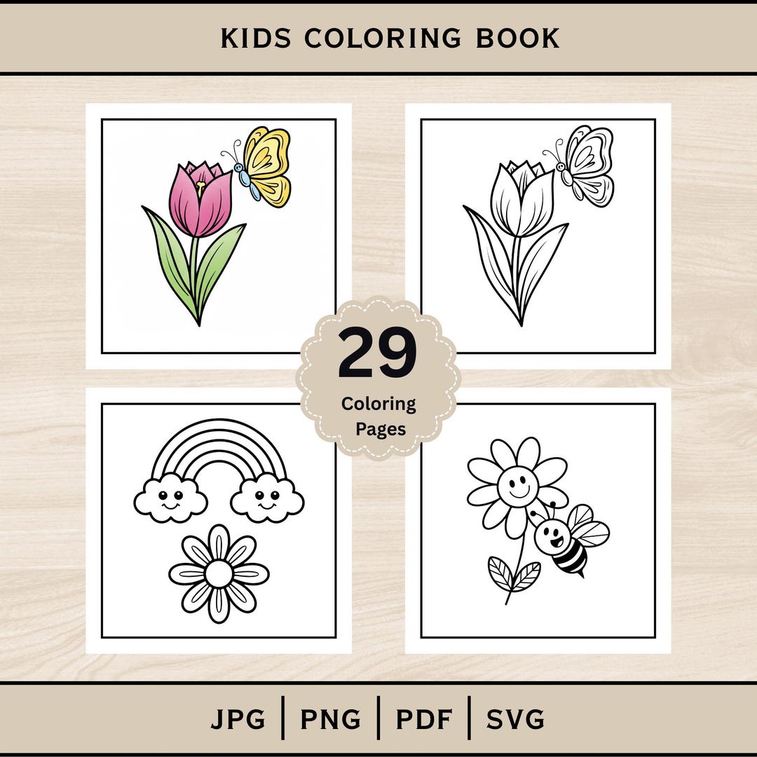 Kids Flower Coloring Book Printable, Coloring Pages, Preschool Digital ...