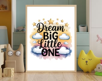 Dream Big Little One Kinderzimmer Druck | Wolken, Sterne, Inspiration Wandkunst (Digitaler Download)
