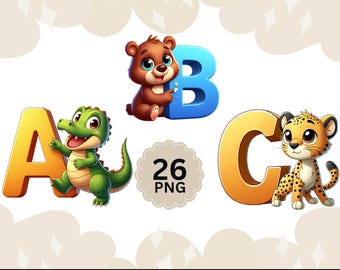 Animal Alphabet PNG A–Z | Kids Crafts Letters | Nursery Decor Learning | Cricut Sublimation