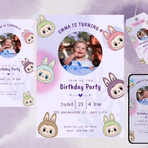 Love Labubu Birthday Invitation: Kawaii Girl Party, Editable Template (Digital Download)