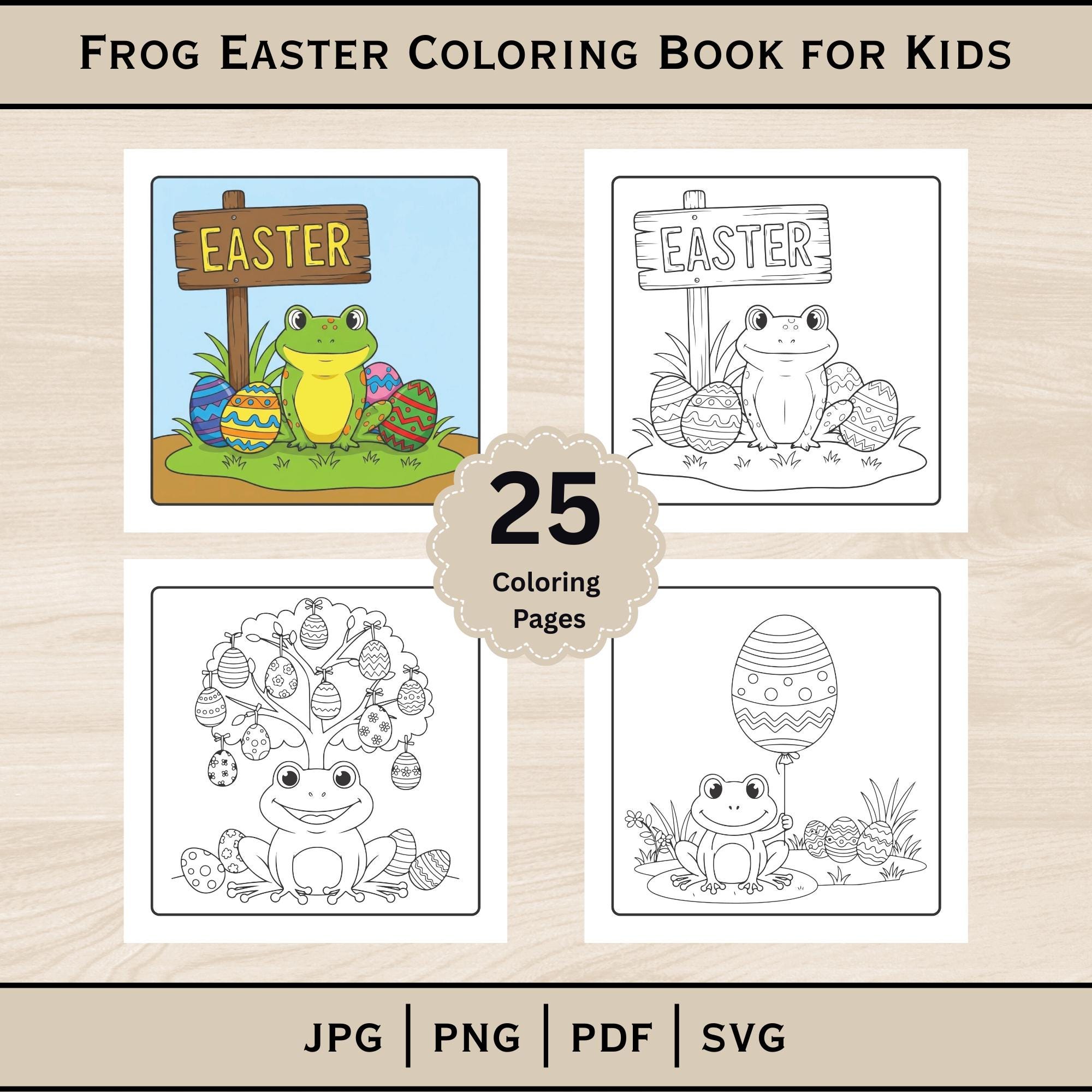 Frog Easter Coloring Book for Kids, Frog & Easter Egg Coloring Pages ...