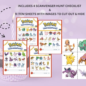 Printable Pokemon scavenger hunt for kids birthdays and gamer parties. Includes 54 colorful trainer cards and a 4-page checklist. Instant download party game for Pokémon lovers, with fun challenges for kids to Gotta Catch ’Em All. Perfect for Pikachu party games, Charizard themed hunts, and PokéBall party fun. Great as a Pokemon party favor, trainer card game, or gamer scavenger hunt activity. Works for school party games, indoor treasure hunts, and outdoor kids activities.