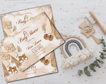 Watercolor Baby Shower Invitation: Neutral Rustic Design (Digital Template)