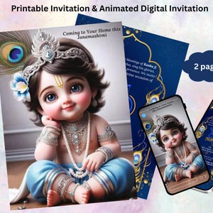 Editable Krishna Janmashtami Invitation: Laddu Gopal, Temple e-Card (Digital Download, PDF & PNG Format)